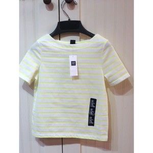 GAP Kids Girls NEW Size 4-5 XS White Neon Yellow Short Sleeve Stripe Shirt